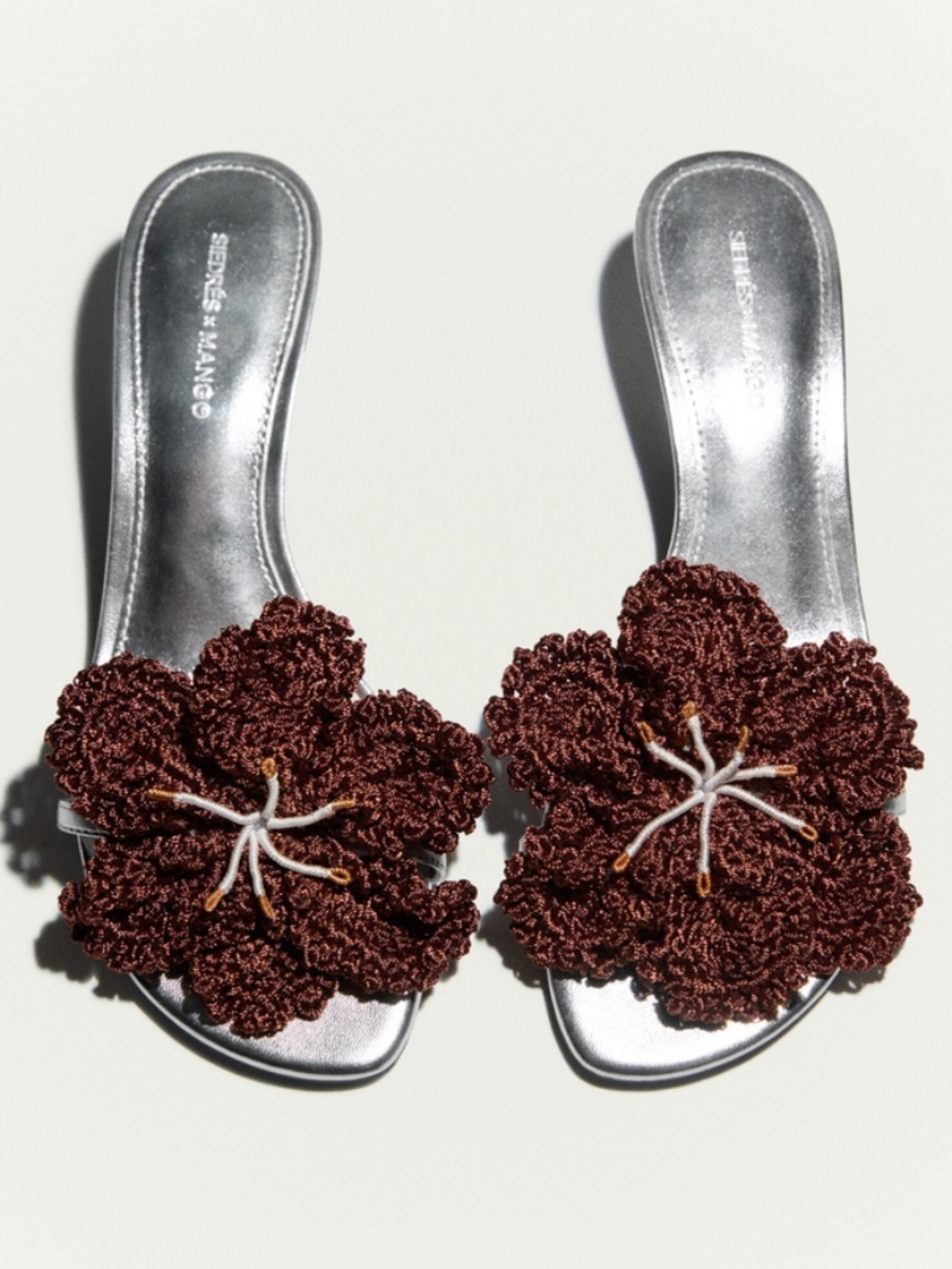 Mango Silver Sandal with Brown Floral Applique
